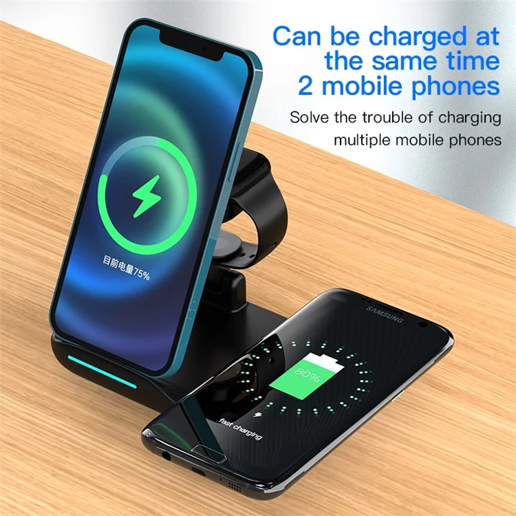 YF-T8 3-in-1 15W Chargeur Sans Fil Magnétique 15W Chargeur de Chargement Sans Fil Portable Avec Lumière Indicatrice