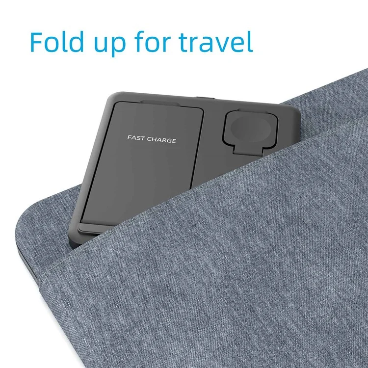 C18 15W Wireless Carging Stand Para Iphone / Apple Watch / AirPods Pro 3-en-1 Cargador Plegable de Ángulo Ajustable
