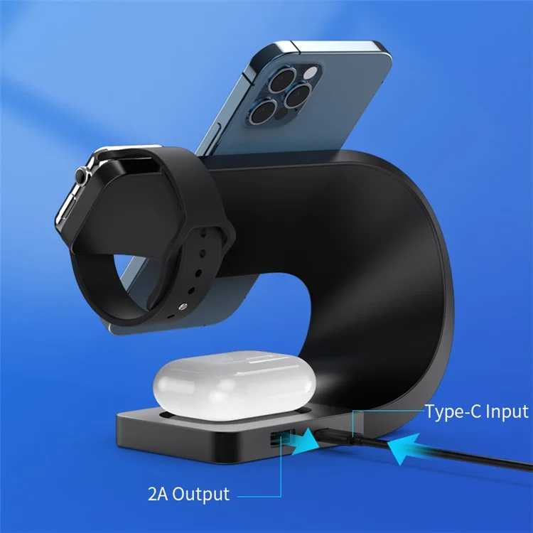CF62 Intelligent 4 в 1 Магнитное Беспроводное Зарядное Устройство Для Iphone / я Смотрю / Airpods 15 вт Станция Быстрого Зарядки - Черный