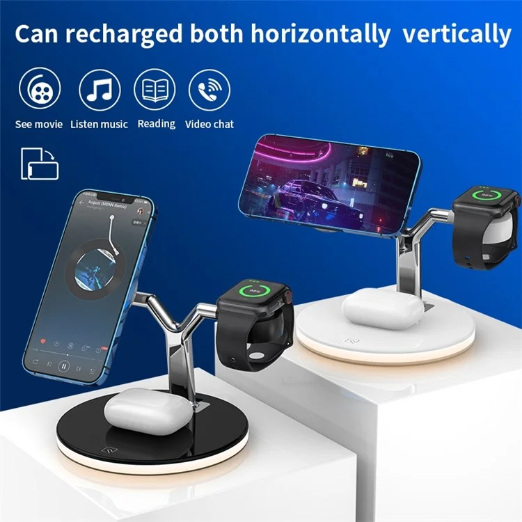 970 For iPhone / Apple Watch / AirPods 3 in 1 Wireless Charger 15W Fast Charging Desktop Stand Cradle with Light - Black