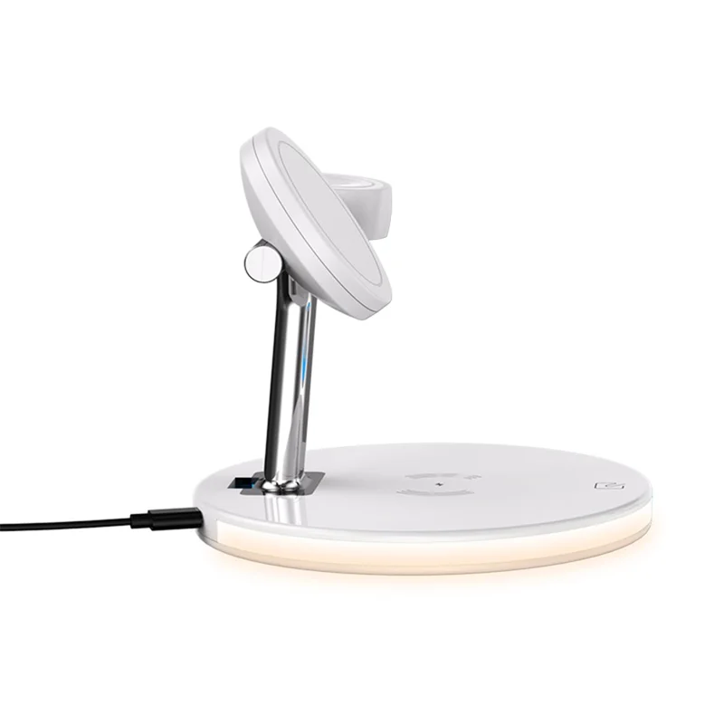 970 For iPhone / Apple Watch / AirPods 3 in 1 Wireless Charger  Fast Charging Desktop Stand Cradle with Light - White