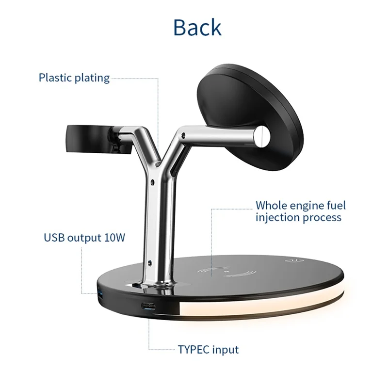 970 For iPhone / Apple Watch / AirPods 3 in 1 Wireless Charger  Fast Charging Desktop Stand Cradle with Light - White