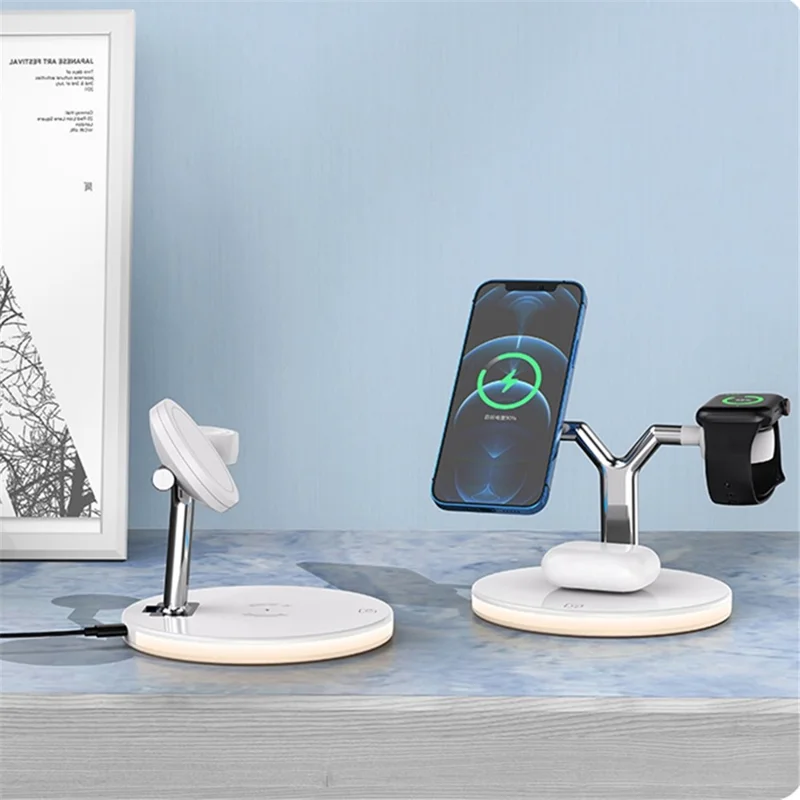 970 For iPhone / Apple Watch / AirPods 3 in 1 Wireless Charger  Fast Charging Desktop Stand Cradle with Light - White