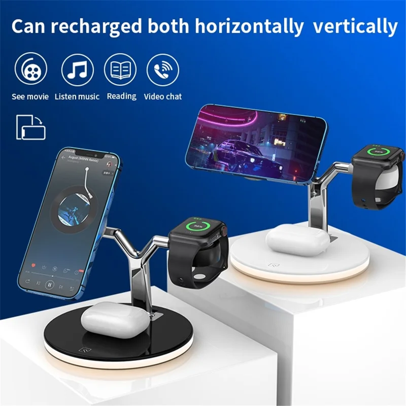 970 For iPhone / Apple Watch / AirPods 3 in 1 Wireless Charger  Fast Charging Desktop Stand Cradle with Light - White