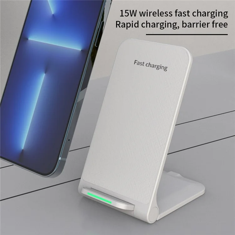S25 Foldable 15W Wireless Charger Cellphone Stand Fast Charging Dock for iPhone Android Phone - White
