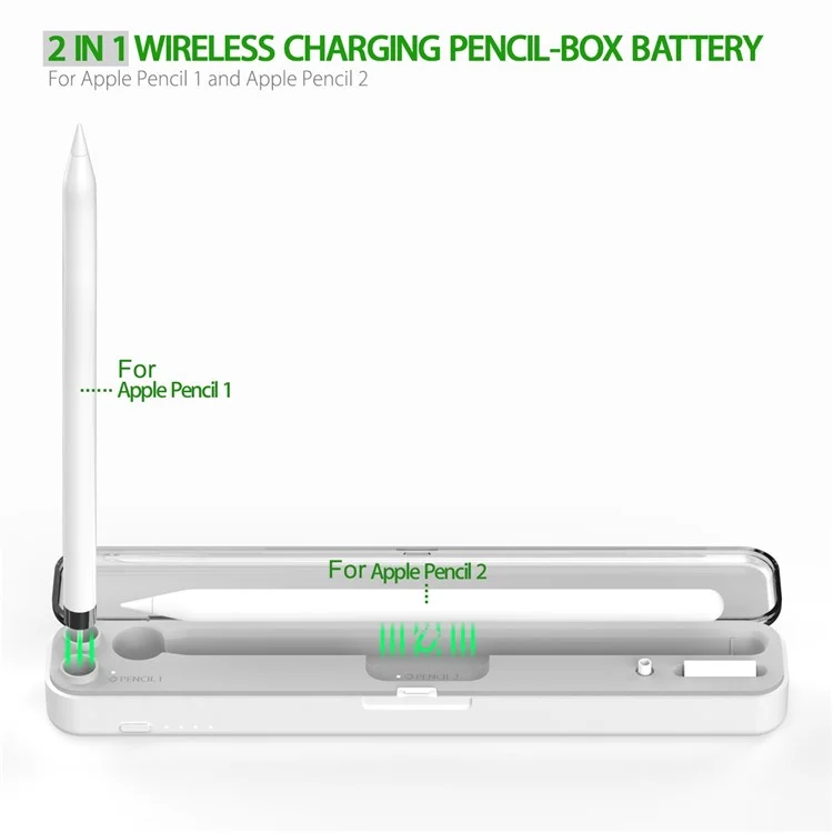 P2 Boîte de Charge Sans Fil 2-en-1 Pour le 2e Crayon Apple 2e / 1ère Génération, Support de Stylo à Boîte de Rangement Avec Couvercle