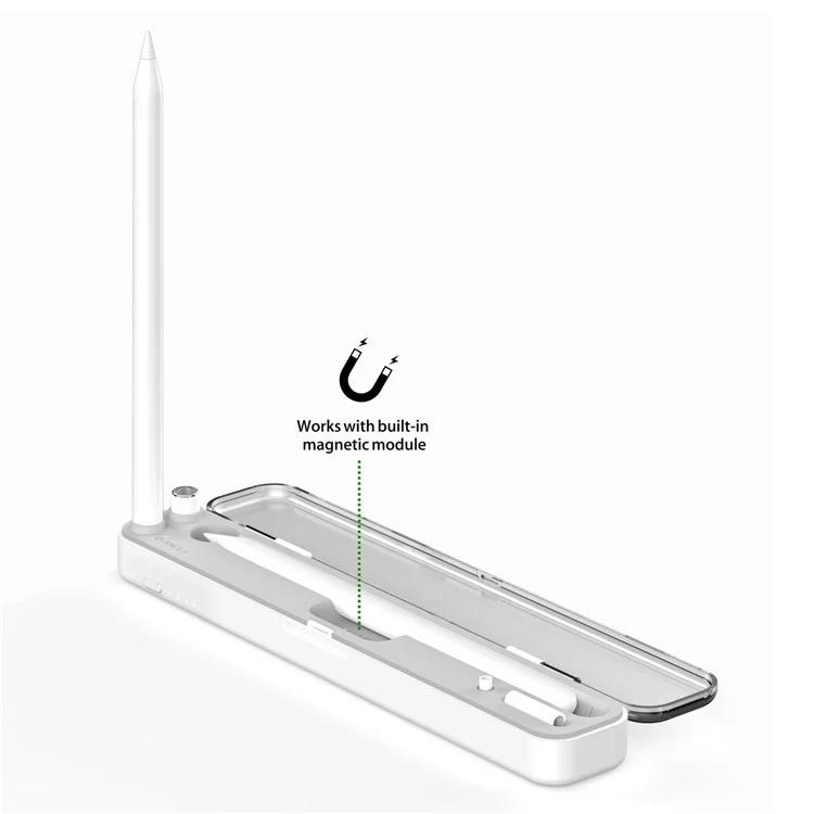 P2 Boîte de Charge Sans Fil 2-en-1 Pour le 2e Crayon Apple 2e / 1ère Génération, Support de Stylo à Boîte de Rangement Avec Couvercle