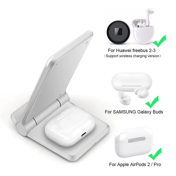 B455 20W Wireless Charger Foldable Phone Stand Holder Angle Adjustable Desktop Mount Holder 5W Wireless Earphone Charger - White
