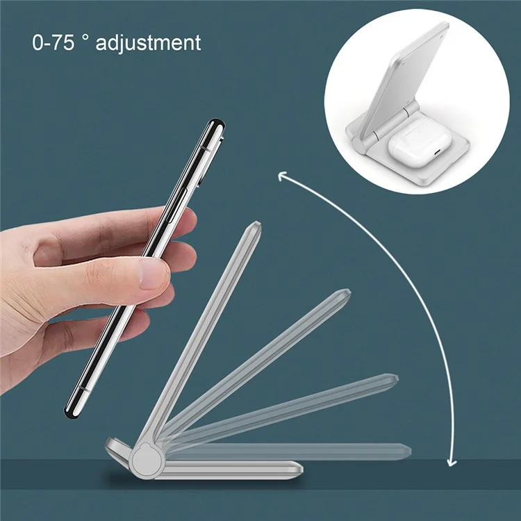B455 20W Wireless Charger Foldable Phone Stand Holder Angle Adjustable Desktop Mount Holder 5W Wireless Earphone Charger - White