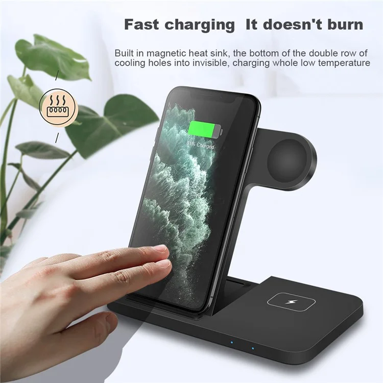 B381 For Qi-enabled Mobile Phone / Smart Watch / Headphones 3 in 1 15W Fast Charging Station Folding Charger Dock - White