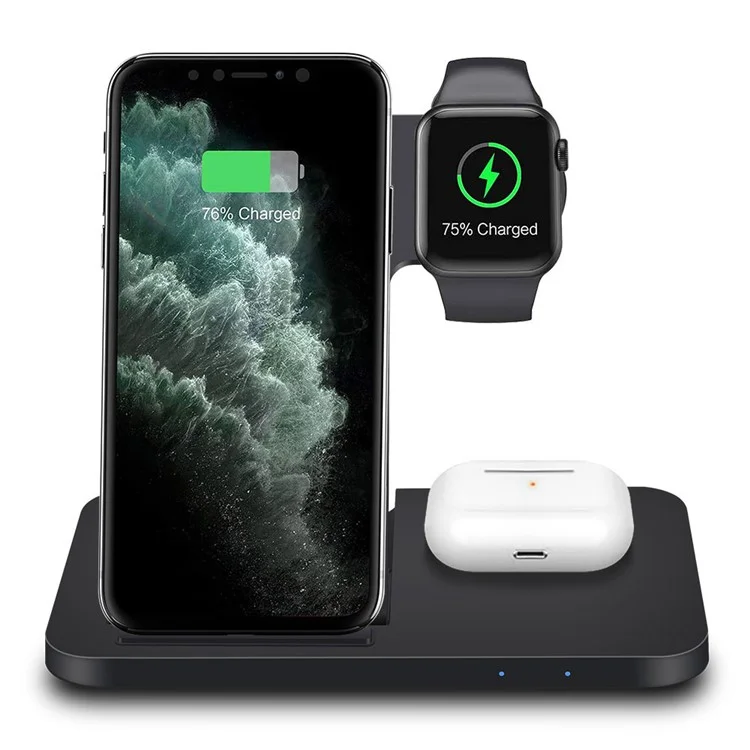 B381 For Qi-enabled Mobile Phone / Smart Watch / Headphones 3 in 1 15W Fast Charging Station Folding Charger Dock - White