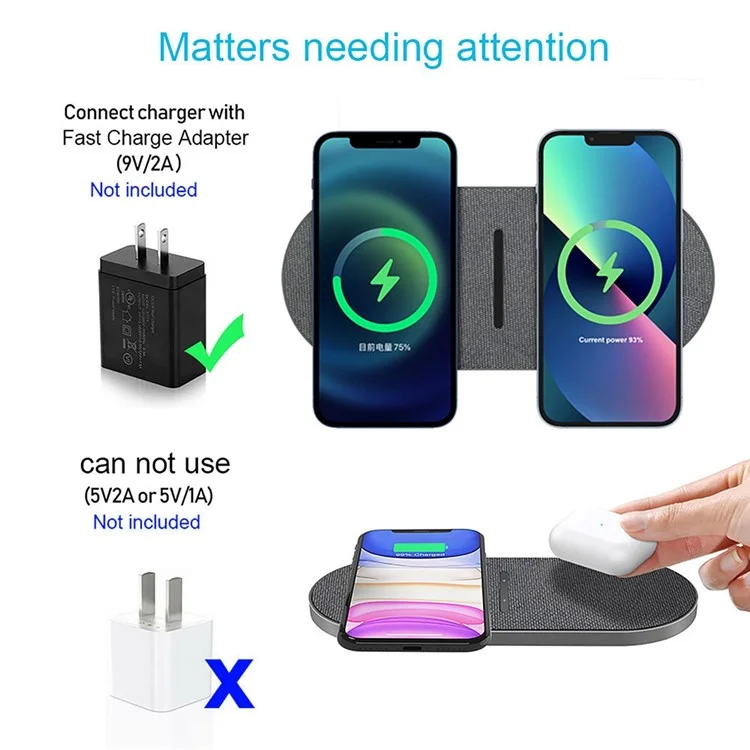 B513 2 en 1 Pavé de Charge Sans Fil Pour Iphone / Airpods Pro Dual 20W Fast Charger Mat Qi Station