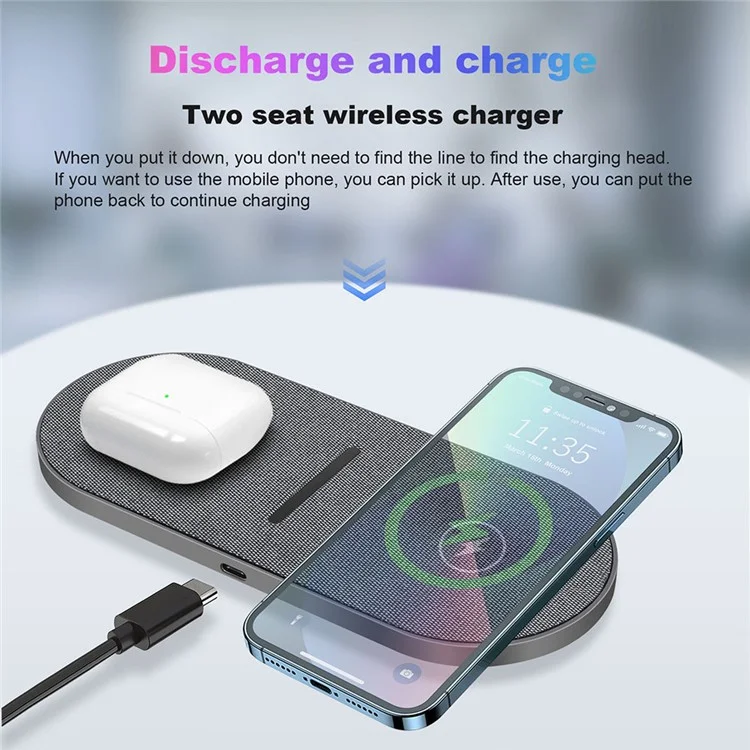 B513 2 en 1 Pavé de Charge Sans Fil Pour Iphone / Airpods Pro Dual 20W Fast Charger Mat Qi Station