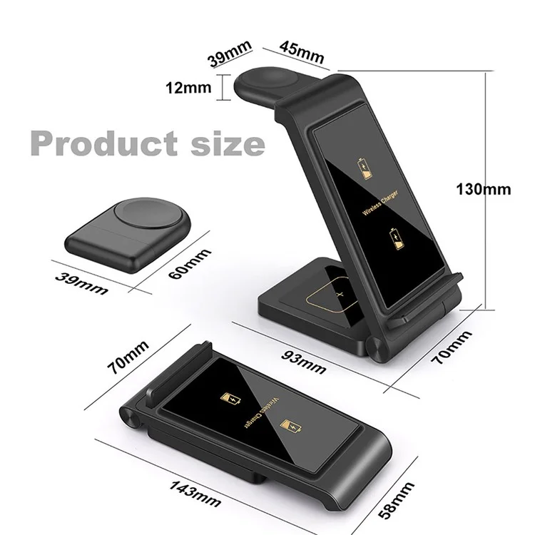 B623 15W 3-in-1 Wireless Charger Vertical Folding Charging Stand Portable Fast Charger with Detachable Watch Charger for iPhone iWatch AirPods - White