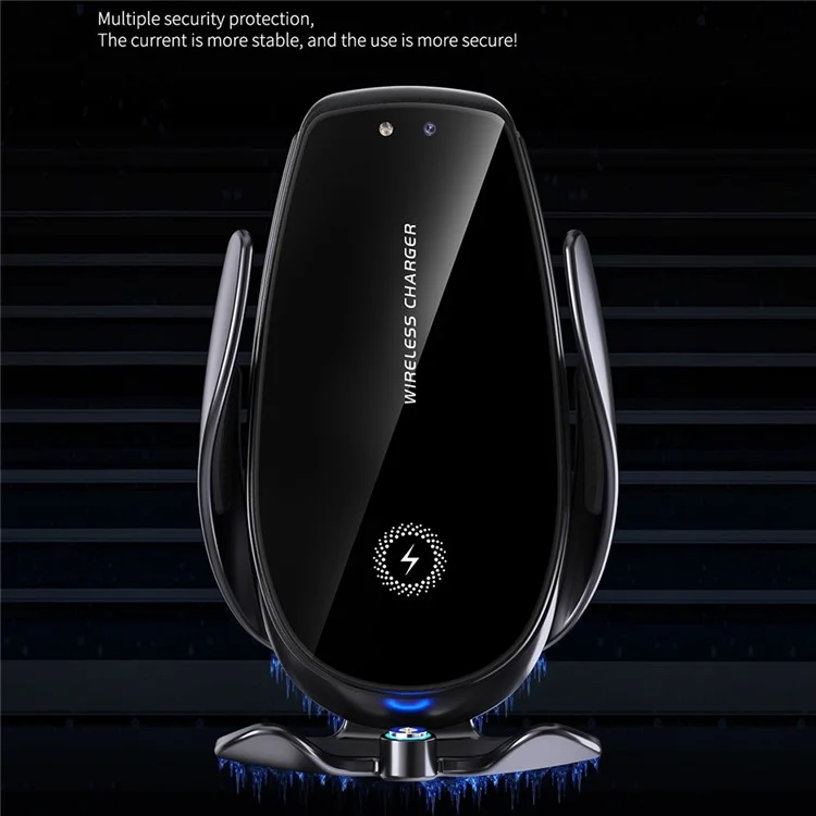 V3P Air Vent Clip Smart Auto Sensing Cellphone Bracket Car 15W Wireless Charger Phone Holder - Black