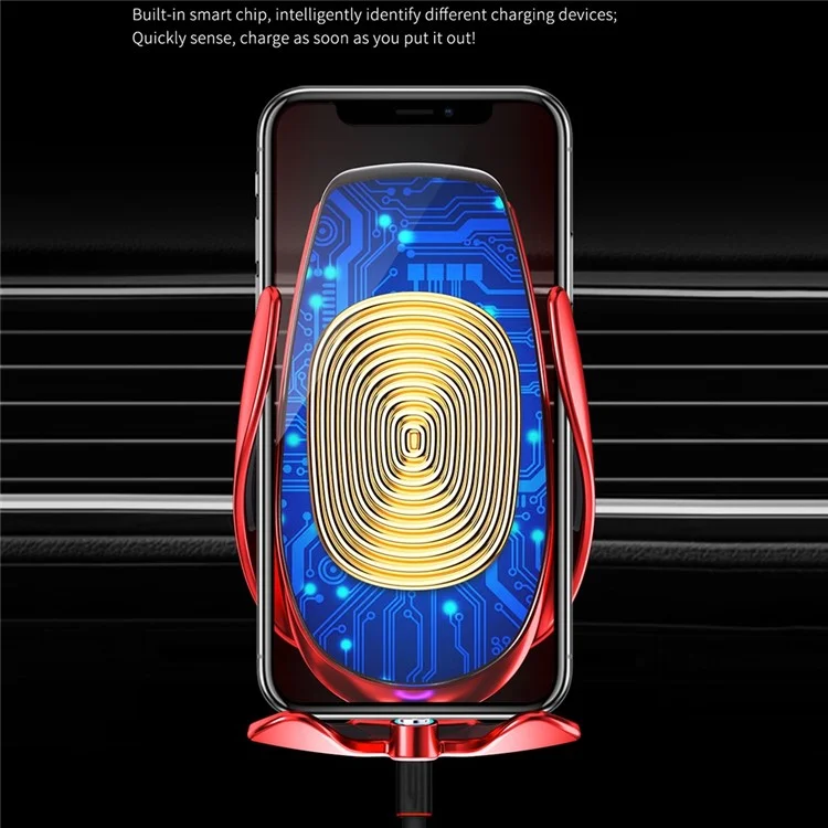V3P Air Vent Clip Smart Auto Sensing Cellphone Bracket Car 15W Wireless Charger Phone Holder - Black