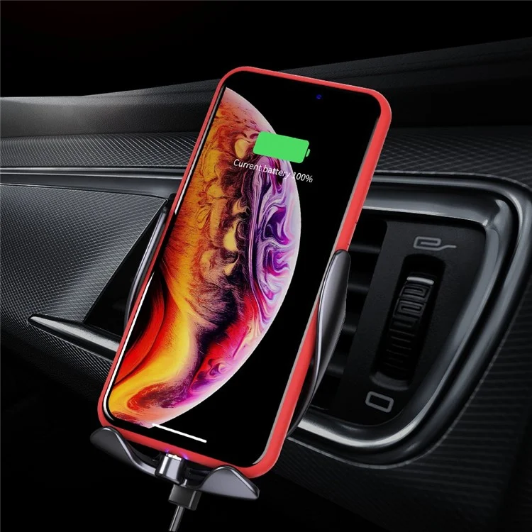 V3P Air Vent Clip Smart Auto Sensing Cellphone Bracket Car 15W Wireless Charger Phone Holder - Black