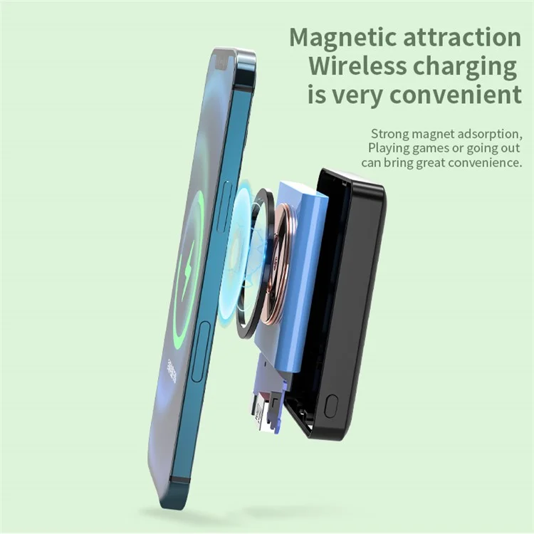 JJT-976 15W Magnetic Wireless Power Bank 5000mAh Portable Charger External Battery Pack Compatible with iPhone and Android Phones - Black