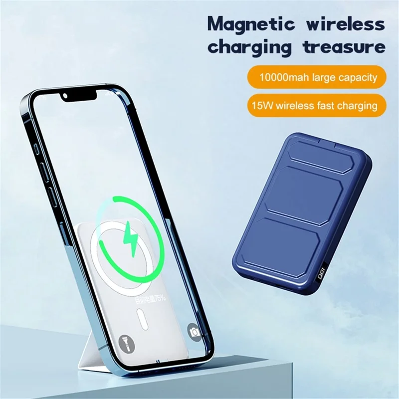 JJT-A27-1 10000mAh Power Bank Type-C + USB-A Dual Output 15W Magnetic Wireless Charging Battery Pack (iSmartWare Solution) - Sapphire