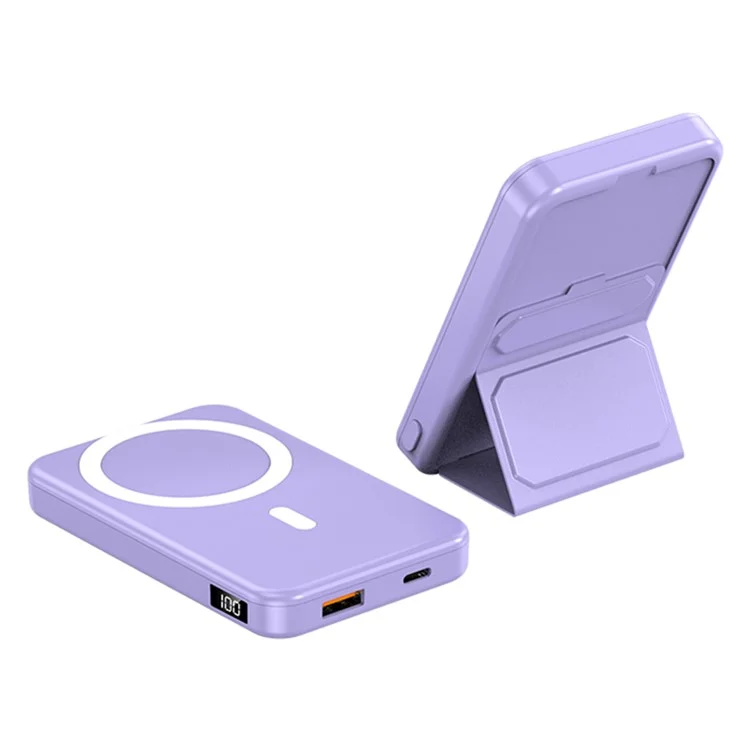 JJT-A27-1 10000mAh Power Bank Type-C + USB-A Dual Output 15W Magnetic Wireless Charging Battery Pack (iSmartWare Solution) - Purple