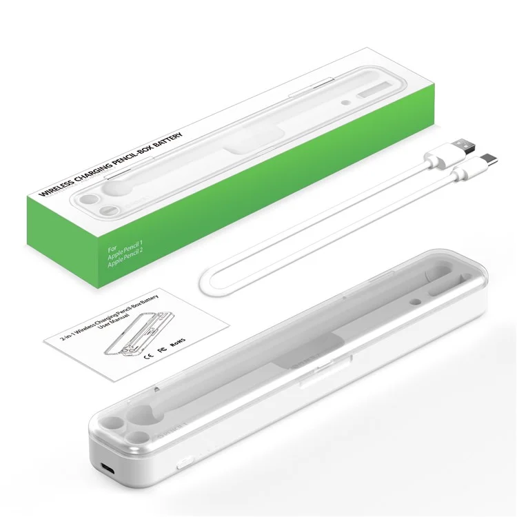 2-в-1 портативное беспроводное зарядное устройство для Apple Pencil (2-го поколения) / (1-го поколения) Беспроводная / Проводная зарядная коробка со встроенной батареей
