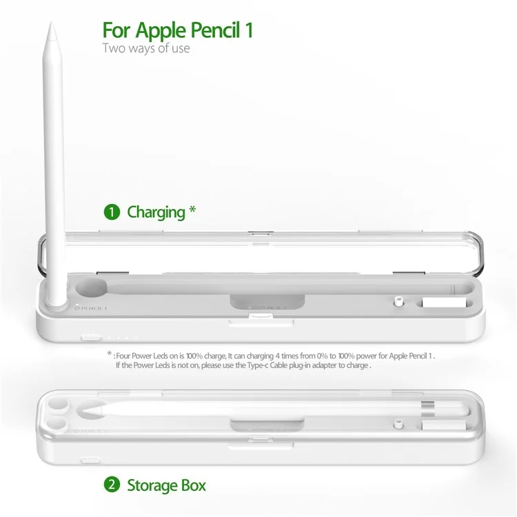 2-в-1 портативное беспроводное зарядное устройство для Apple Pencil (2-го поколения) / (1-го поколения) Беспроводная / Проводная зарядная коробка со встроенной батареей