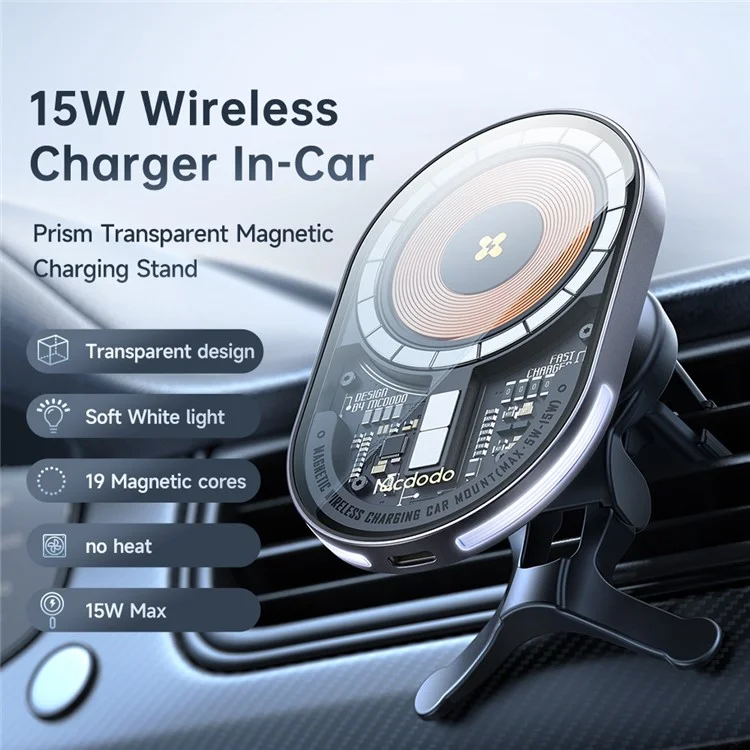 Mcdodo CH-2340 Prism Series Magnetic Wireless Charger Car Montar Suporte de Clipe de Ventilação de Ar, Cinza Escuro Cinza