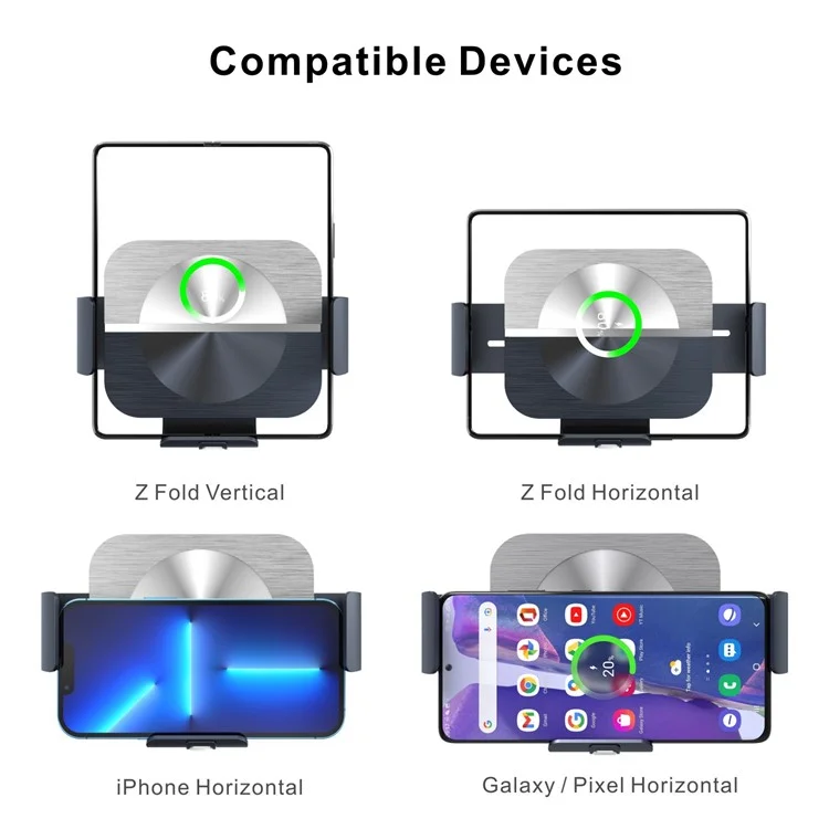 S11 Electromagnetic Induction Wireless Charger Foldable Screen Phone Clamp Holder Car Air Vent / Dashboard / Windshield Mount Bracket for Samsung Qi-enabled Phones