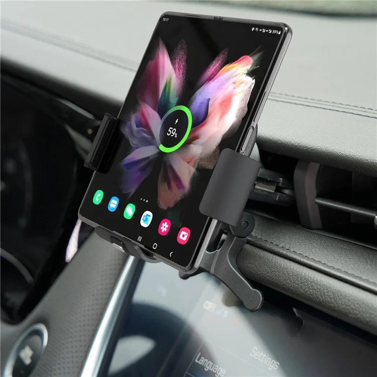 S11 Electromagnetic Induction Wireless Charger Foldable Screen Phone Clamp Holder Car Air Vent / Dashboard / Windshield Mount Bracket for Samsung Qi-enabled Phones
