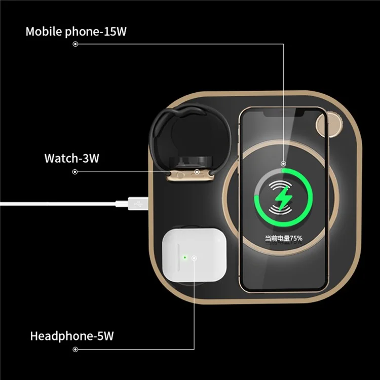 X3 15W Fast Charging 3-in-1 Wireless Charger für Mobiltelefone, Uhren, Kopfhörer Kabellose Ladestation (Basisversion) - Weiß