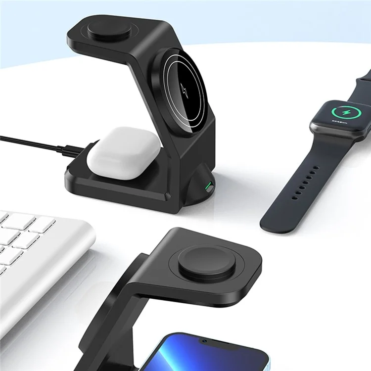 WT158 Cargador inalámbrico magnético 3 en 1 de 15 W, soporte de carga multifuncional para teléfono, auricular y reloj