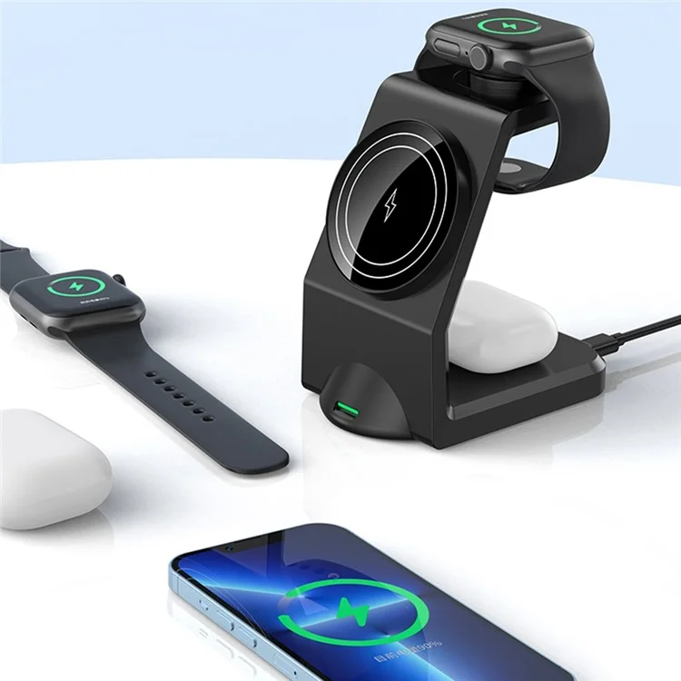 WT158 Cargador inalámbrico magnético 3 en 1 de 15 W, soporte de carga multifuncional para teléfono, auricular y reloj