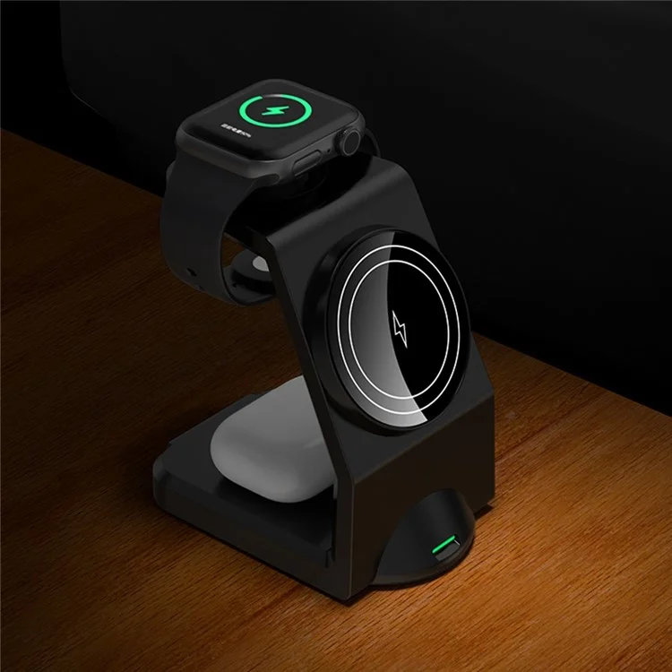 WT158 Cargador inalámbrico magnético 3 en 1 de 15 W, soporte de carga multifuncional para teléfono, auricular y reloj