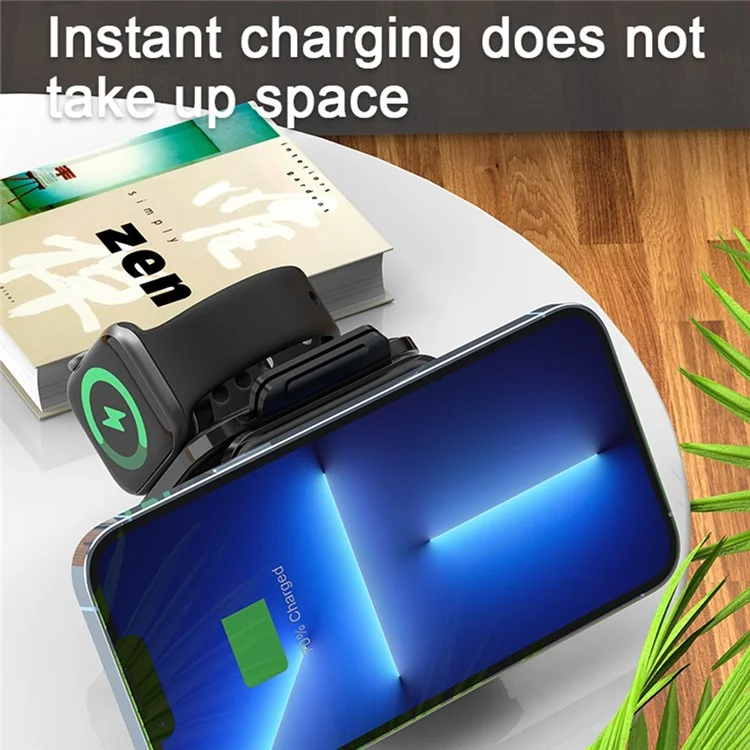 Z12 Charger Sem Fio Magnético Dobrável 3 em 1 Bloco de Carregamento Para Iphone 14 / Apple Watch / Airpods Pro (certificado Ce) - Preto