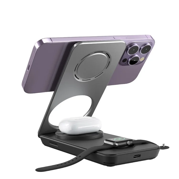 MCDODO CH-115 Chargeur Sans Fil Magnétique 3-en-1 Strong Adsorption Pliage Fast Charging Stand Iphone 12 / 13 / Téléphones Mobiles 14 de la Série - le Noir