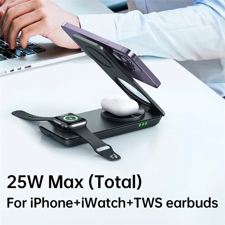 MCDODO CH-115 Chargeur Sans Fil Magnétique 3-en-1 Strong Adsorption Pliage Fast Charging Stand Iphone 12 / 13 / Téléphones Mobiles 14 de la Série - le Noir