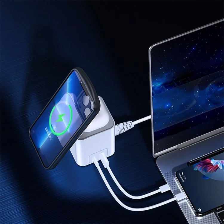 XUNDD 041 4-in-1 Magnetic Wireless Charger 60-Degree Adjustable Charging Station with USB-A + Type-C Ports for Cell Phones, Headset