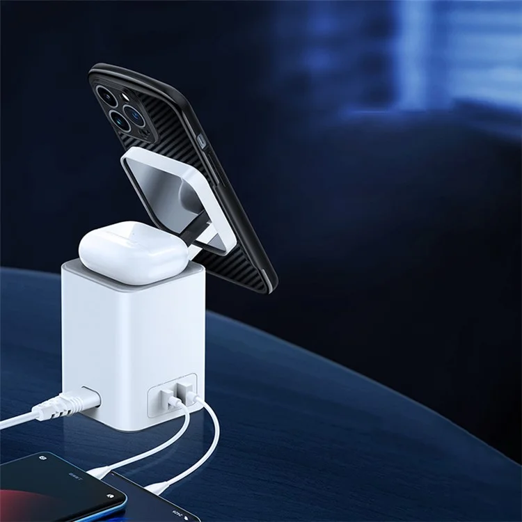 XUNDD 041 4-in-1 Magnetic Wireless Charger 60-Degree Adjustable Charging Station with USB-A + Type-C Ports for Cell Phones, Headset