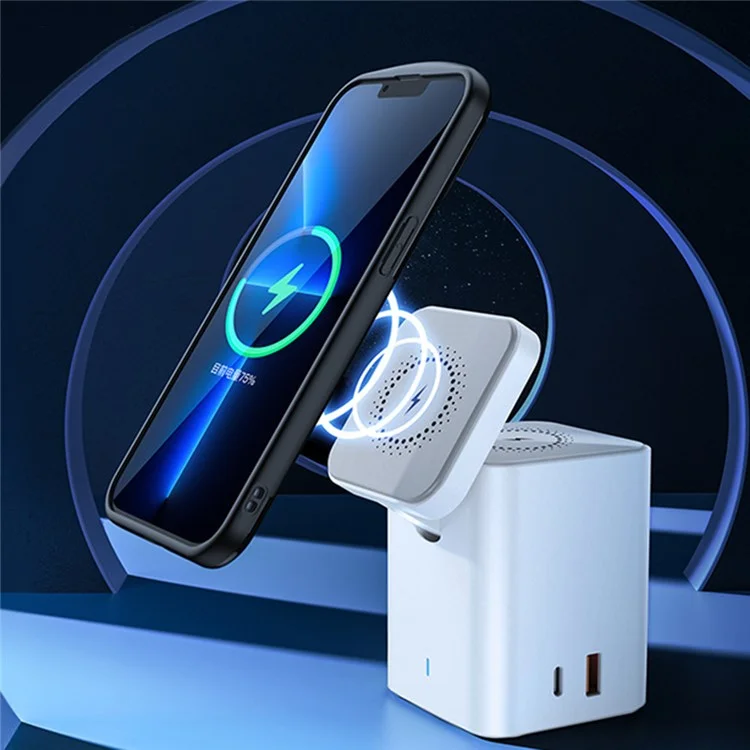 XUNDD 041 4-in-1 Magnetic Wireless Charger 60-Degree Adjustable Charging Station with USB-A + Type-C Ports for Cell Phones, Headset