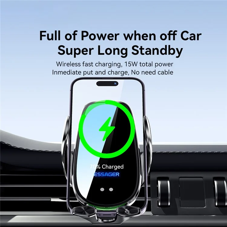 ESSAGER 15W Smart Car Wireless Charger Vehicle Phone Mount Charger Air Vent Phone Holder with Ambient Light