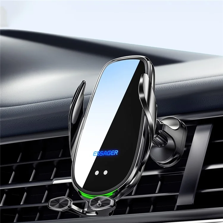 ESSAGER 15W Smart Car Wireless Charger Vehicle Phone Mount Charger Air Vent Phone Holder with Ambient Light