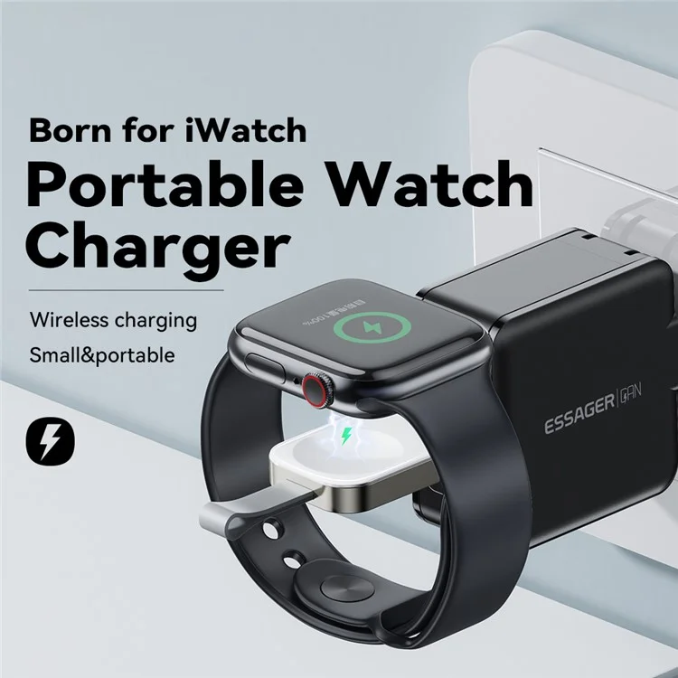 ESSAGER для Apple Watch Портативное беспроводное зарядное устройство Смарт-часы Зарядная док-станция - Мужской разъем Type-C