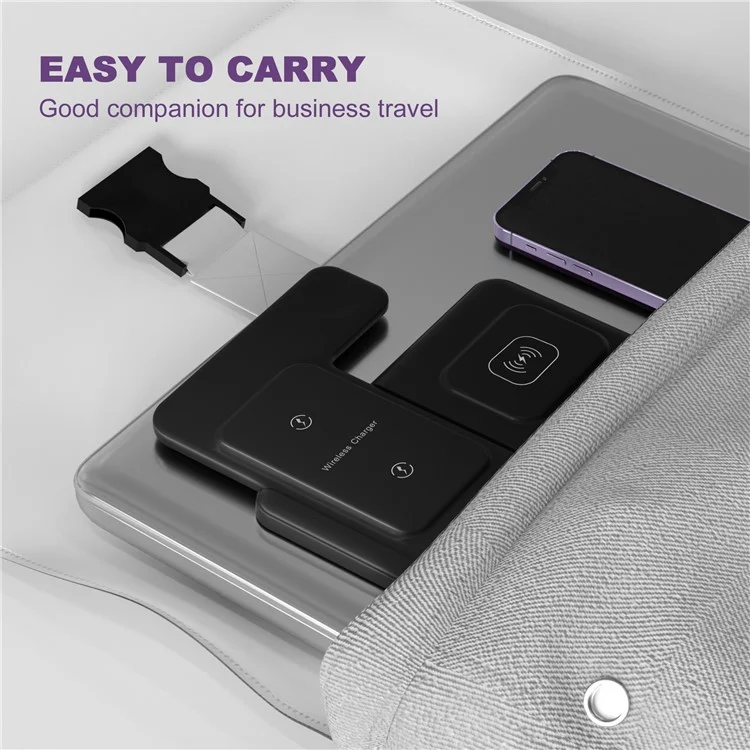 Q50A 3-in-1 Foldable Wireless Charger Desktop Phone Watch Earphone Fast Charging Dock Stand - Black