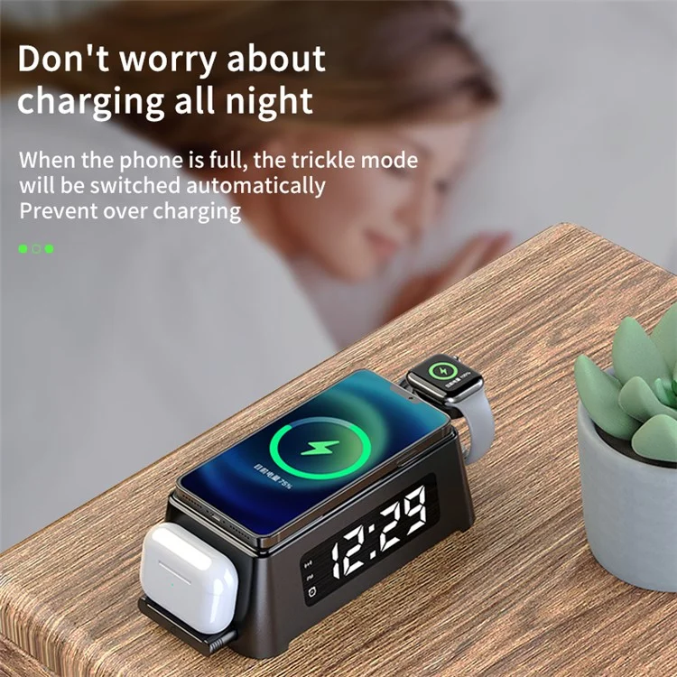 T40 Smart Multifunction LED Digital Alarm Clock Phone Watch Earphone Wireless Charger