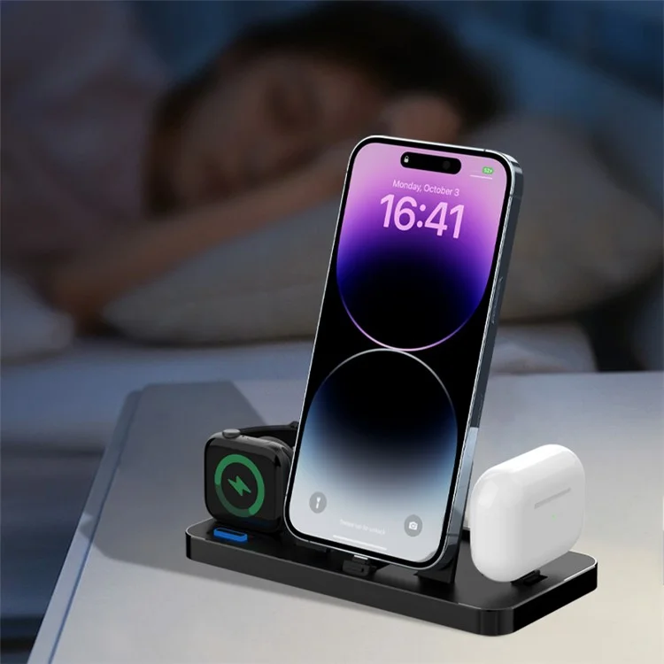 Chargeur de téléphone de bureau 3-en-1 GY-Z17 15W, support de charge sans fil pour Apple Watch / AirPods / iPhone