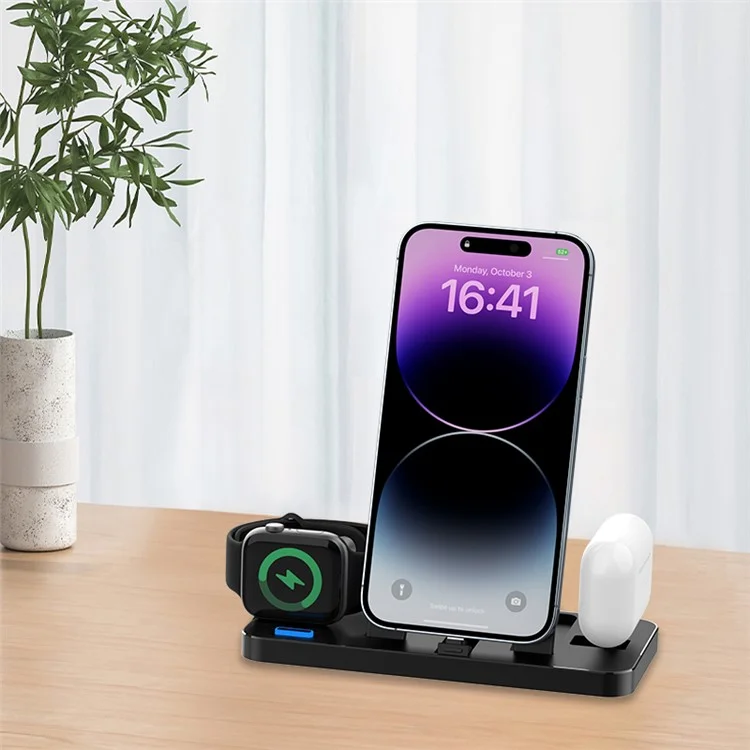 Chargeur de téléphone de bureau 3-en-1 GY-Z17 15W, support de charge sans fil pour Apple Watch / AirPods / iPhone