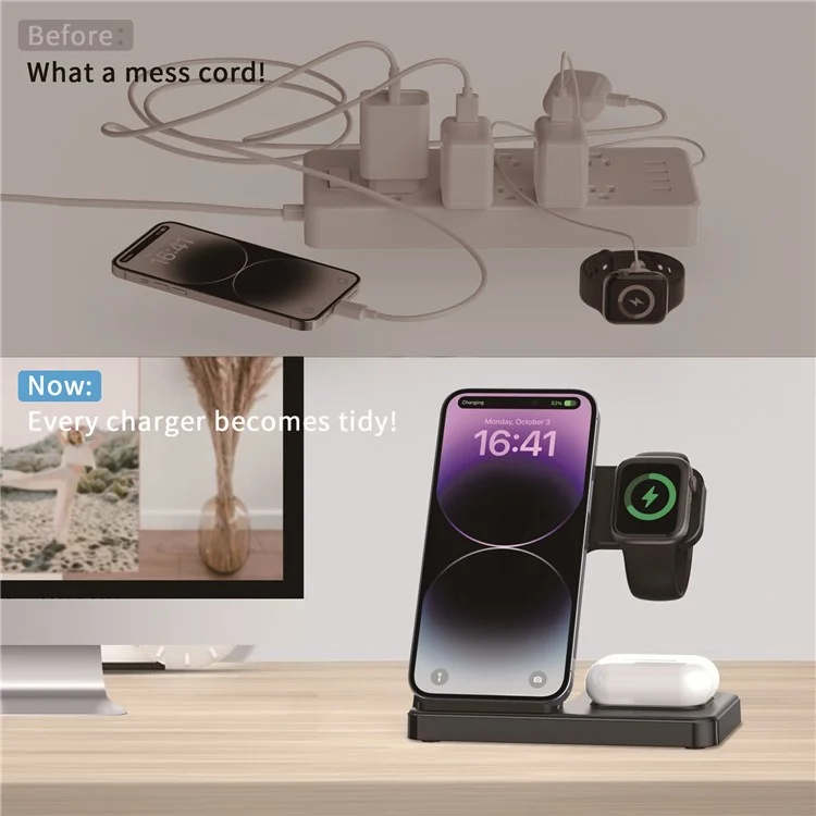 GY-Z5G 3-em-1 Desktop Dobrável Wireless Charger Telefone Assistir Fone de Ouvido