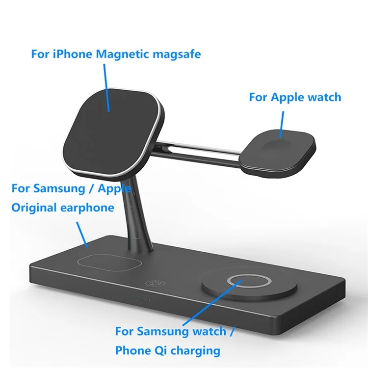 T218 Magnetische kabellose Ladestation mit Nachtlicht + USB-Ausgang für Mobiltelefon / Kopfhörer / Smartwatch - Weiß