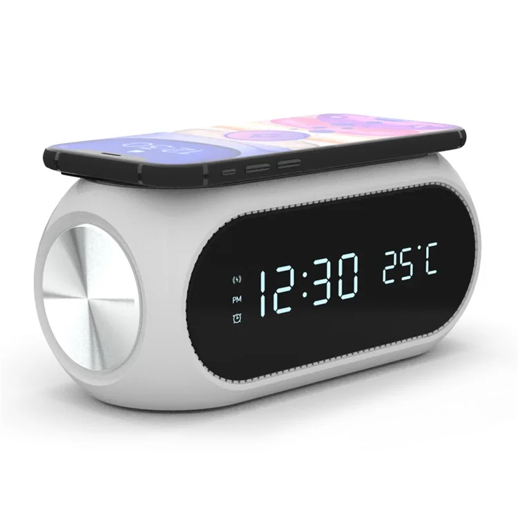 W288 ABS Termometro Data Display Sveglia Digitale Caricatore Wireless 15W - Bianco 