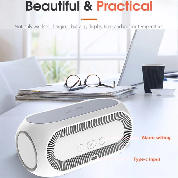 W288 ABS Termometro Data Display Sveglia Digitale Caricatore Wireless 15W - Bianco 